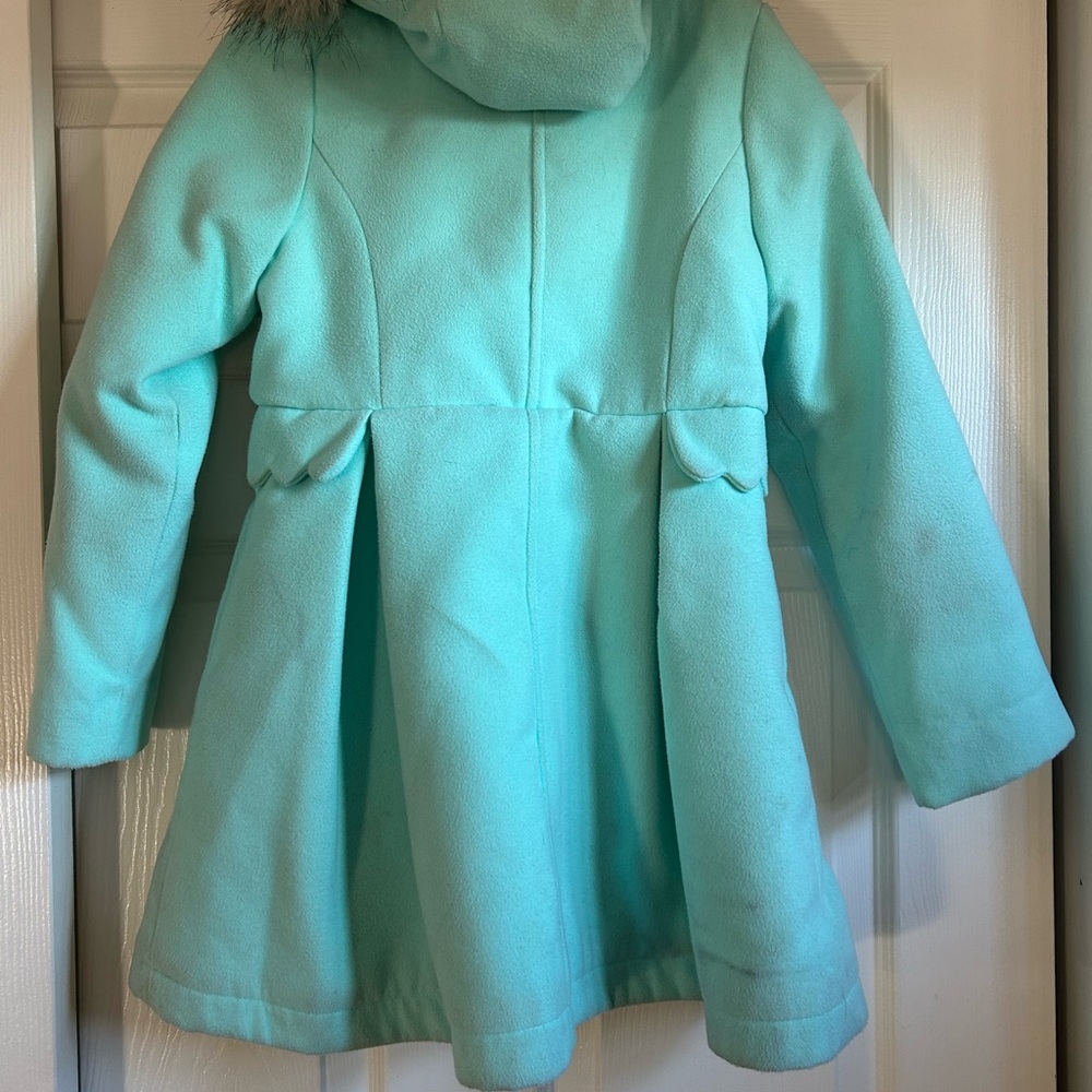 Cat & Jack Turquoise Pea Coat with Faux Fur Collar - Picture 2 of 7